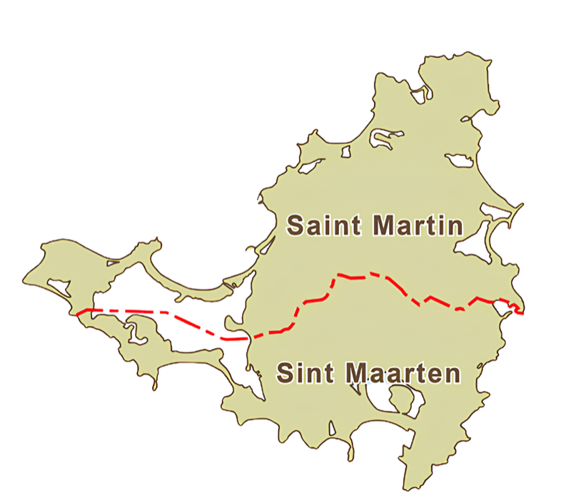 Map of the island: Saint Martin (French side) and Sint Maarten (Dutch side)