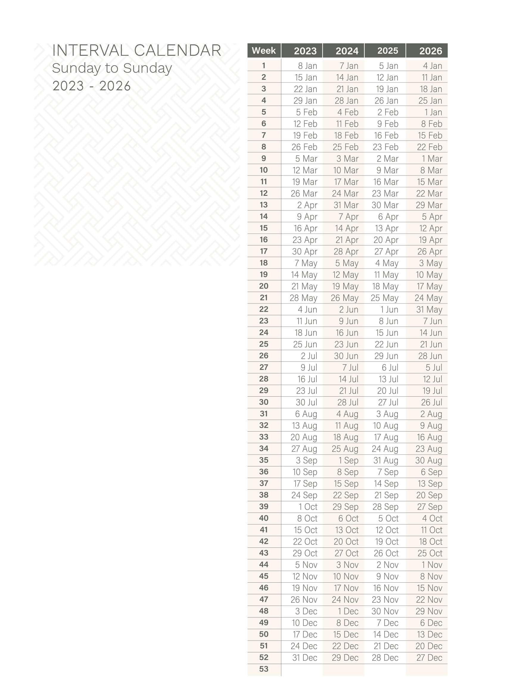 Timeshare 2024 Weeks Calendar Printable Calendar Dec 2024 Calendar